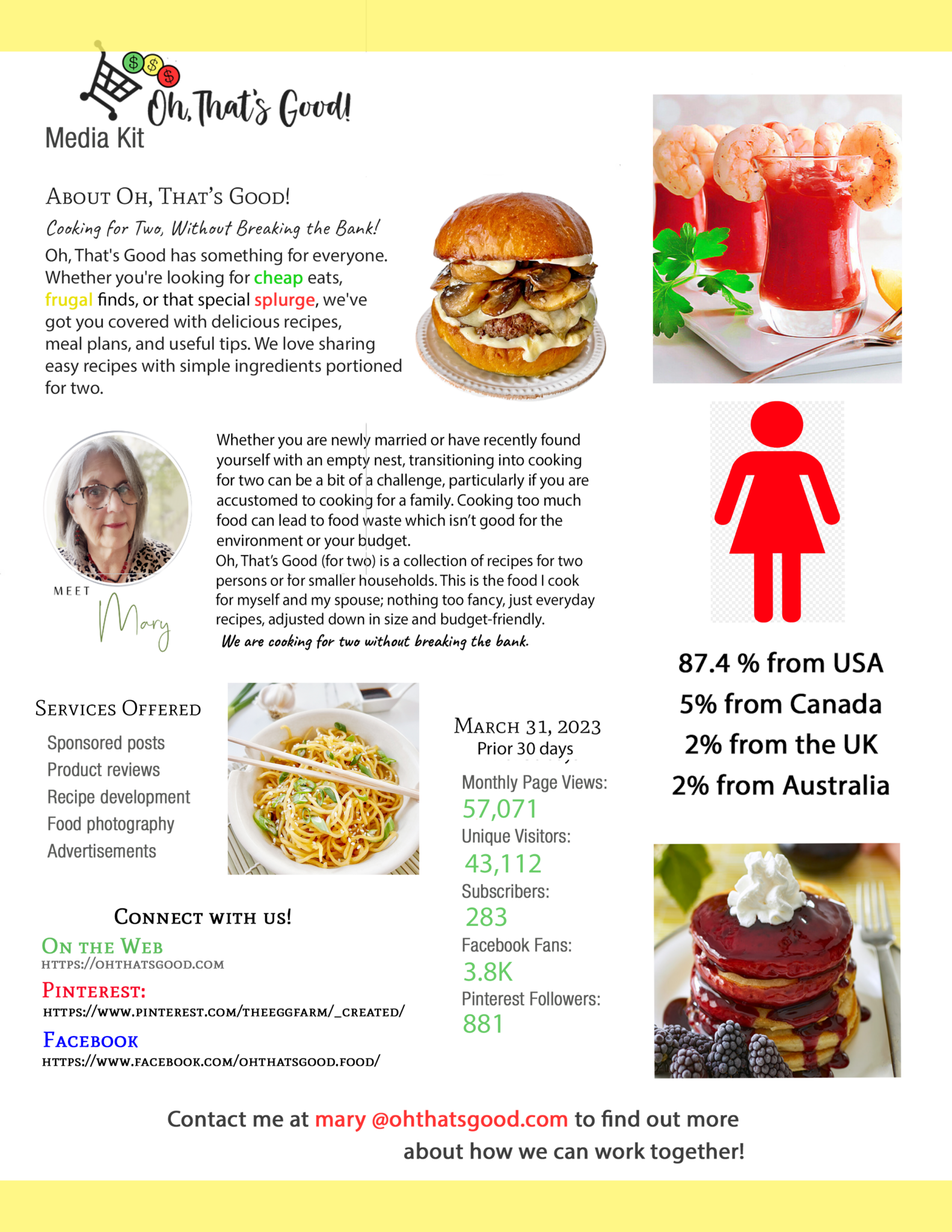 A flyer with pictures of food and drinks.