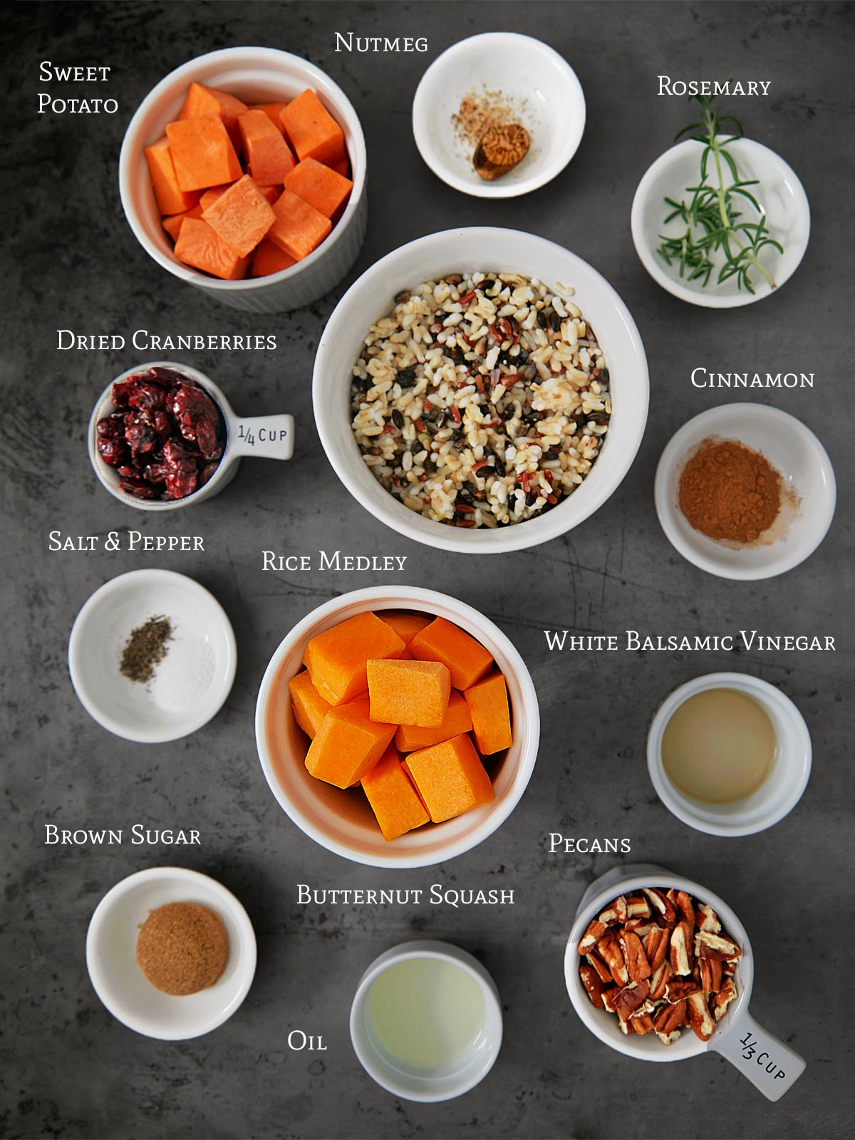 A bowl of ingredients for a savory pumpkin spice granola.