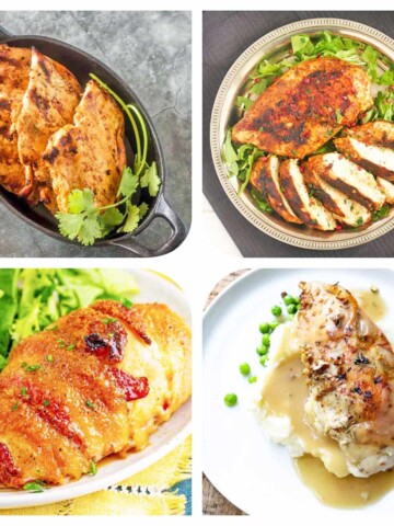 A frugal collage of easy chicken breast recipes with vegetables.