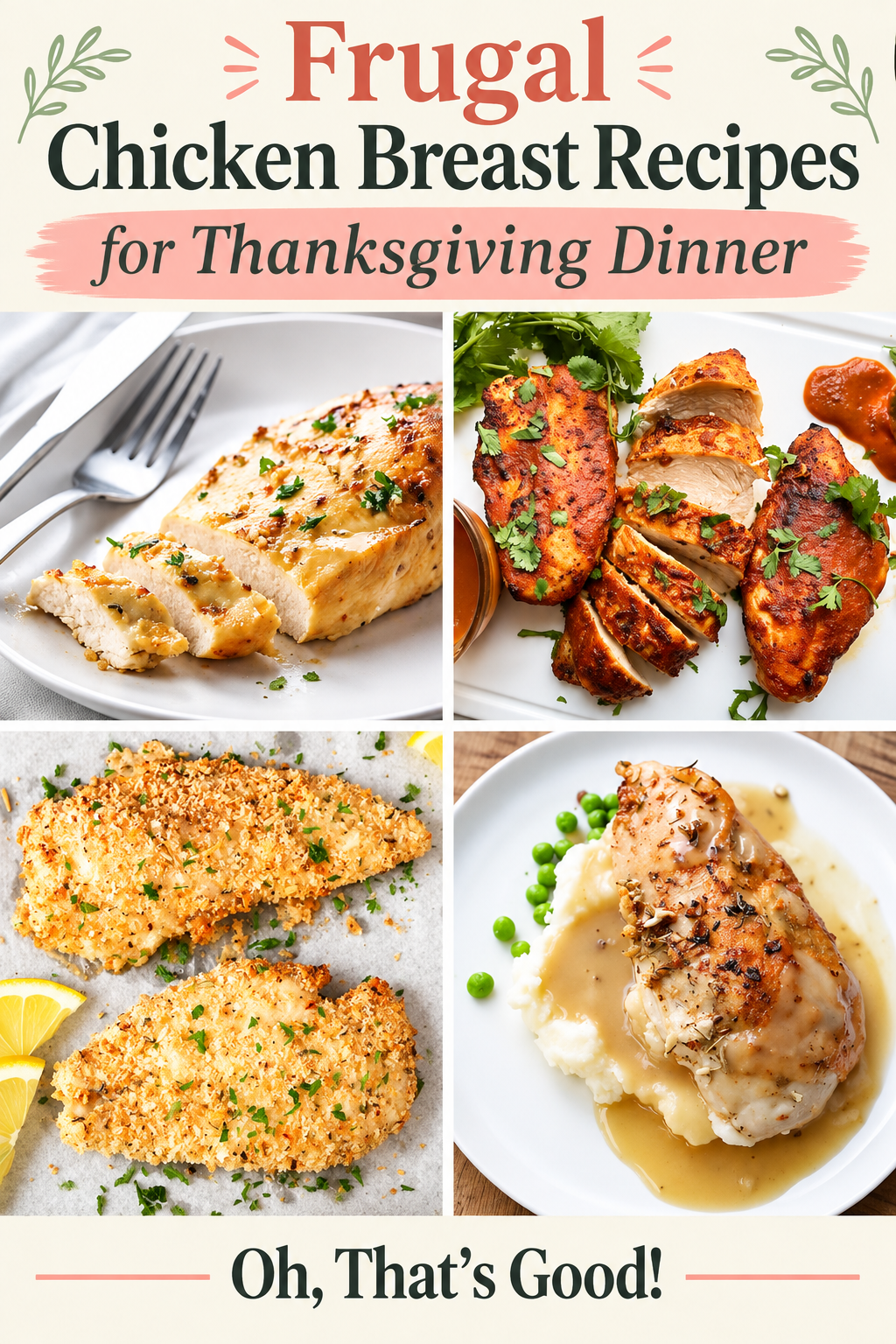 Collage of four easy chicken breast recipes labeled