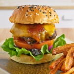 A Jack Daniels burger on a plate.