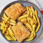 A plate of fried food.