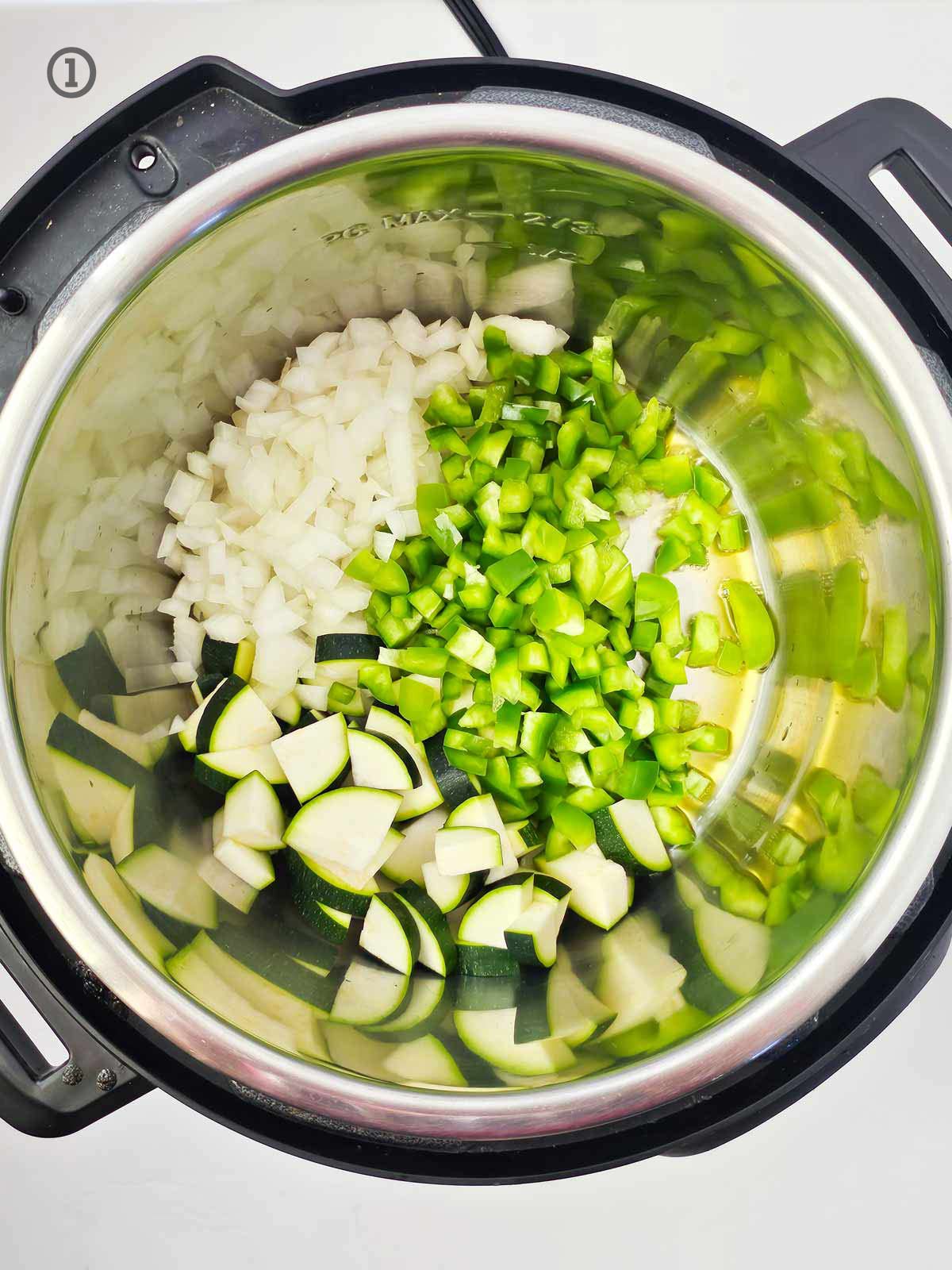 An instant pot filled with Mexican Vegetable Soup.